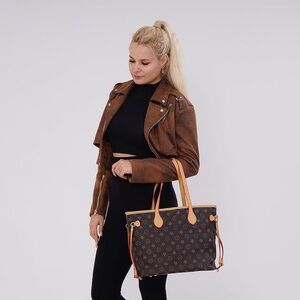 Brown Designer Monogram Shoulder Tote Bag